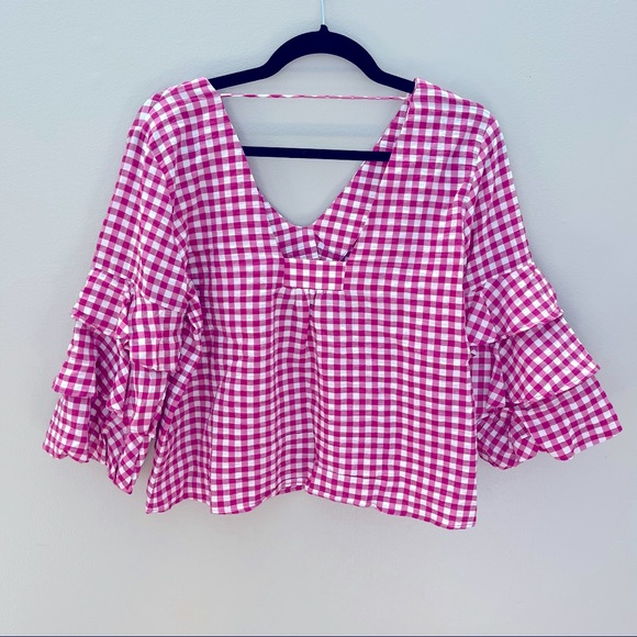 Zara Basic Ruffled Bell Sleeve Top - Picture 2 of 3